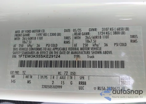 2025 Ford F-150 Xlt z USA, uszkodzony, nr VIN 1FTEW3K55SKE29124